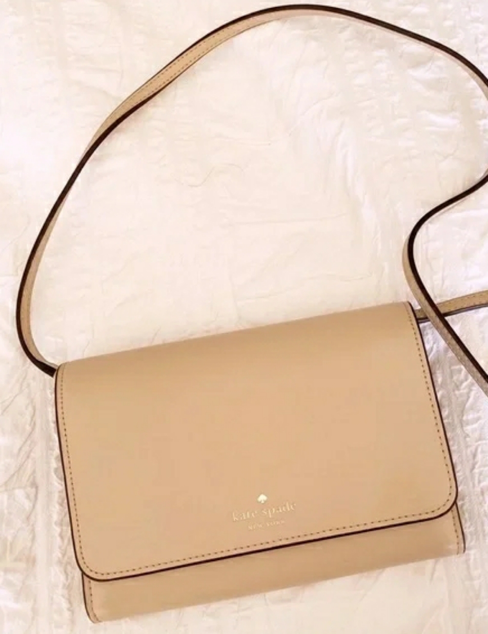 Kate Spade Kerri- Smooth Leather Small Flap Crossbody- Warm Beige- $239